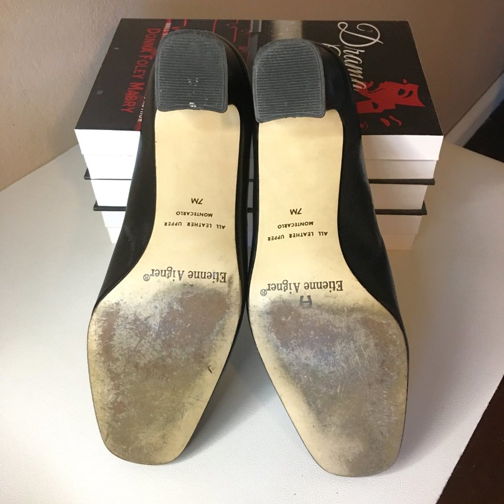 ETIENNE AIGNER Black Leather "Monte Carlo" Block Heel Pumps   7M - Picture 9 of 14